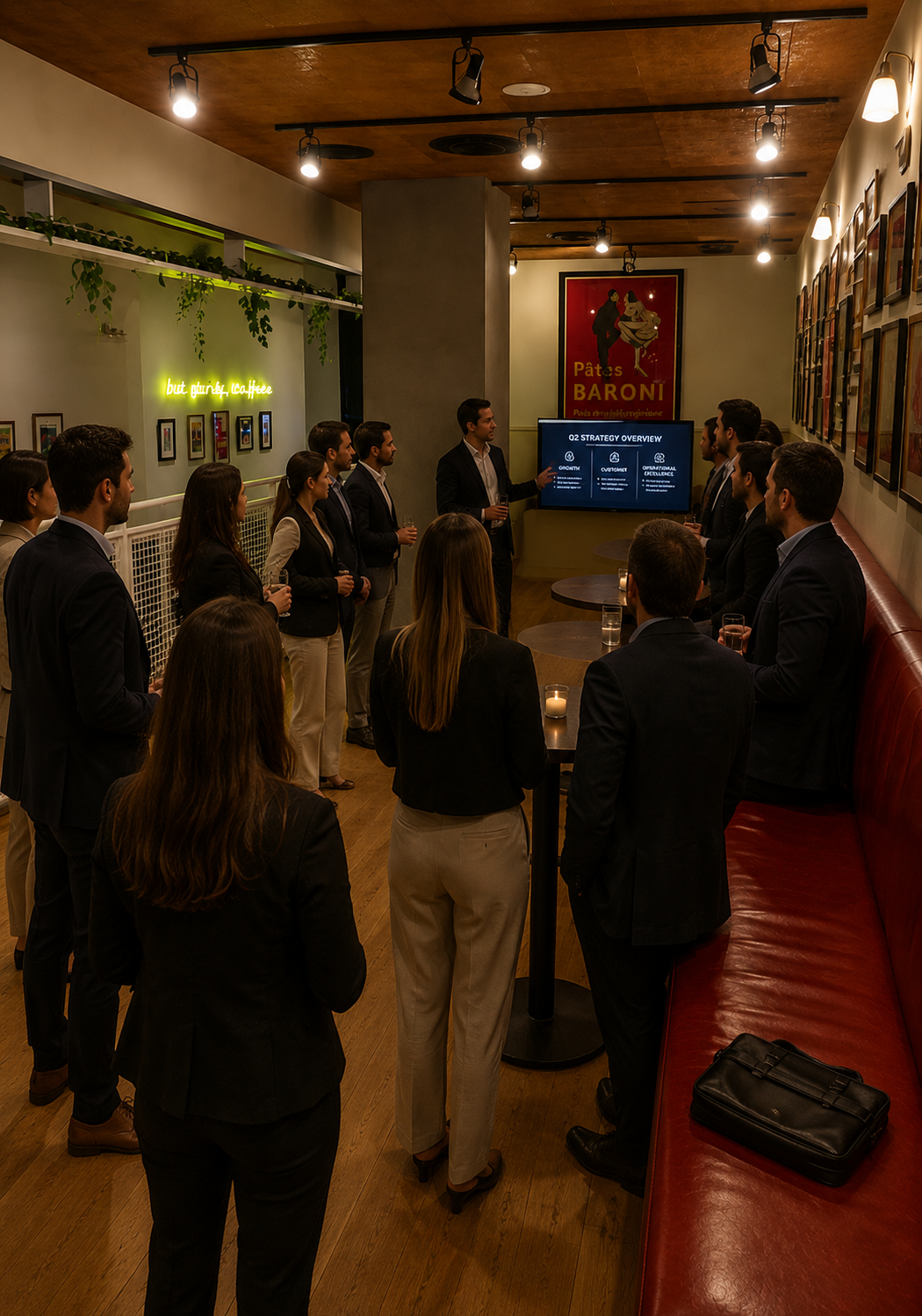 Guests gathered for a private evening presentation